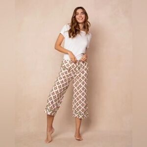 Printfresh Pretty In Poinsettia Organic Cotton Poplin Cropped Pajama Pants - M
